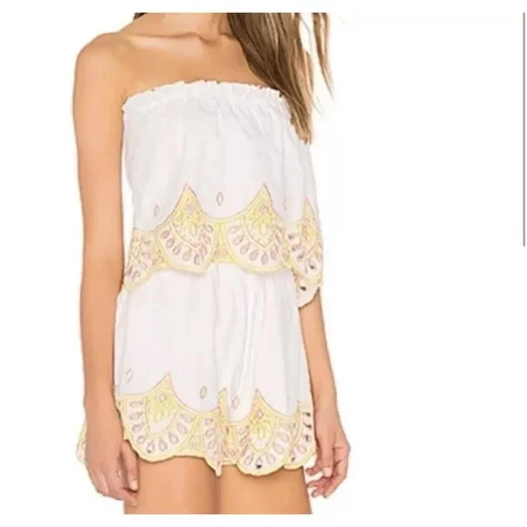 Lovers + Friends Embroidered Scalloped Romper White Medium - Picture 3 of 4